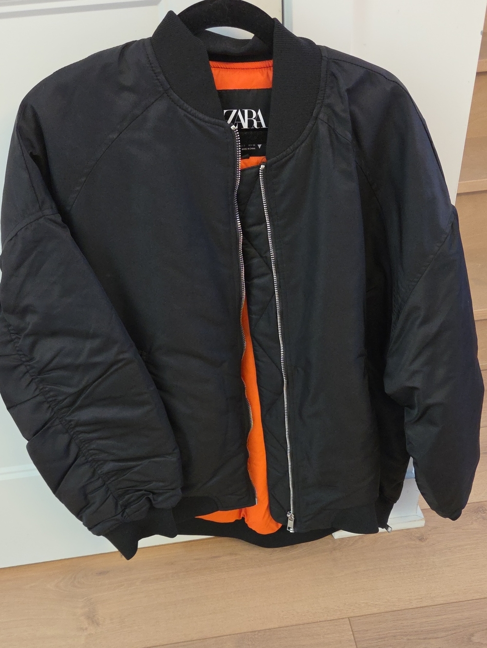 Zara Black Bomber Jacket with Orange Lining